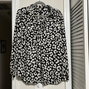 Ann Taylor print camp shirt blouse XL